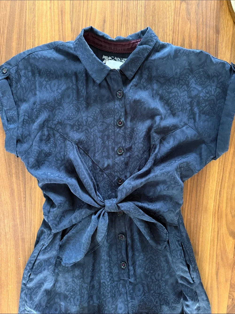 Ett:Twa James by Anthropologie Tie-Waist Button-Front Jumpsuit, Dark Navy Sz 12 - Picture 9 of 15
